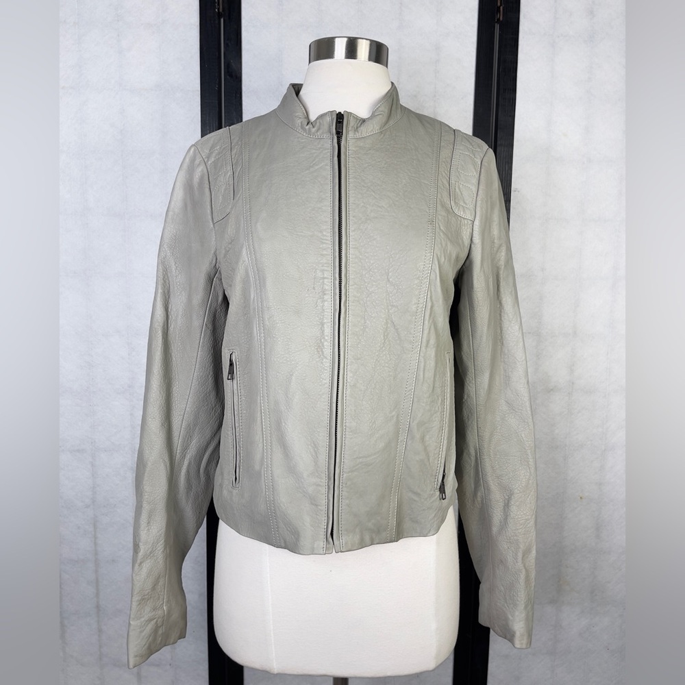 Theory Lamb Leather Light Gray Jacket M - image 1